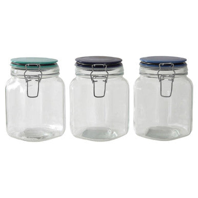 Glass Storage Jar 1050 Ml 3 Assorted Colours