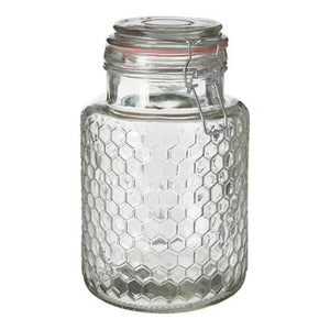 Apiary Clear Glass Honeycomb Clip Top Jar with Pink Seal 1300ml
