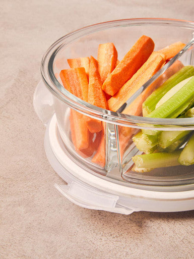 Freska 2 Section Round Glass Container With Lid 950 Ml