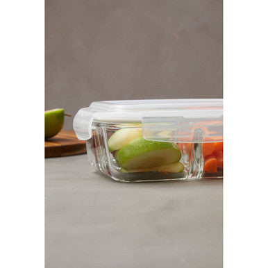 Freska 3 Section Rectangular Glass Container With Lid 1040 Ml