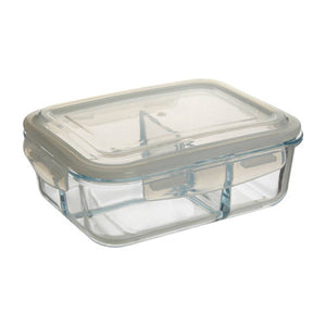 Freska 3 Section Rectangular Glass Container With Lid 1520 Ml