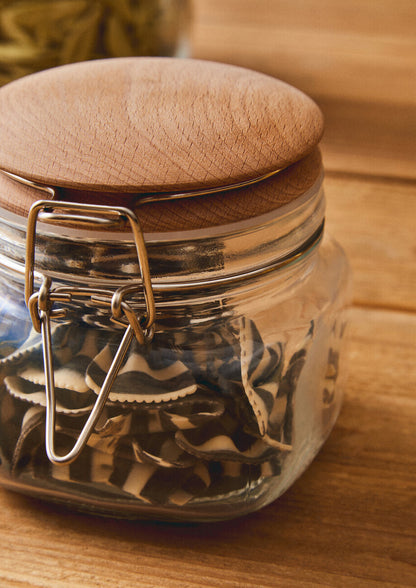 Luca Square 500ml Glass Jar With Wooden Lid