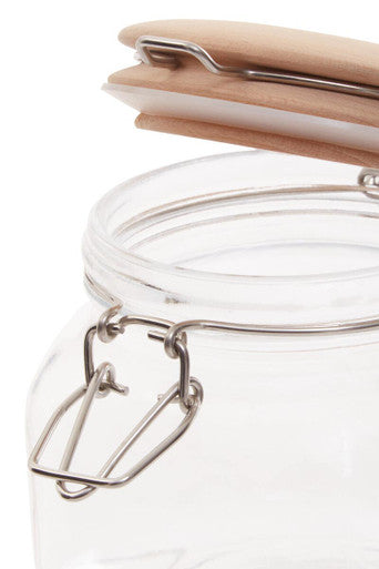 Luca Square 500Ml Glass Jar With Wooden Lid