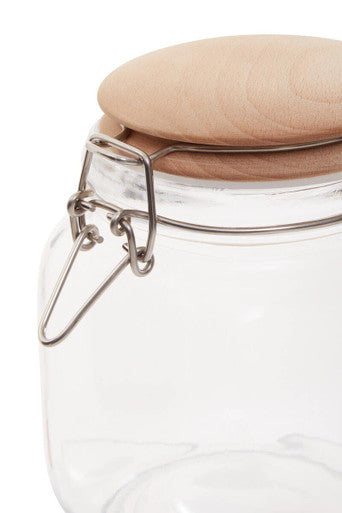 Luca Square 1050Ml Glass Jar With Wooden Lid