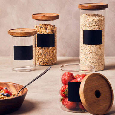 Tromso Glass Storage Jar with Acacia Lid and Chalkboard 950 ml