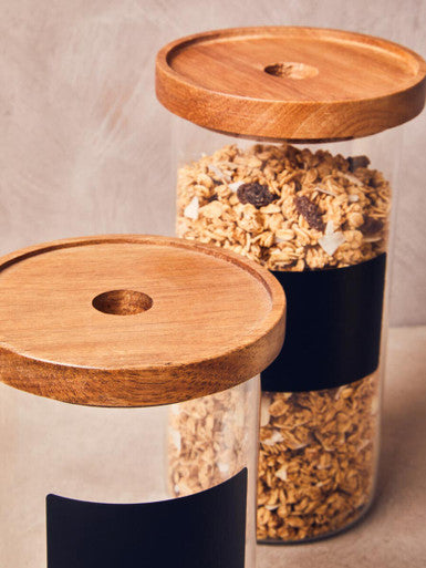 Tromso Glass Storage Jar with Acacia Lid and Chalkboard 950 ml