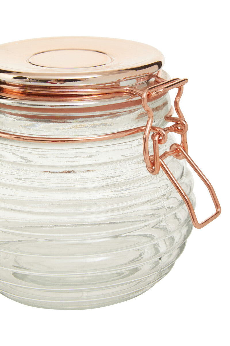 600Ml Rnd Glass Jar Clip Top Rose Gold Lid