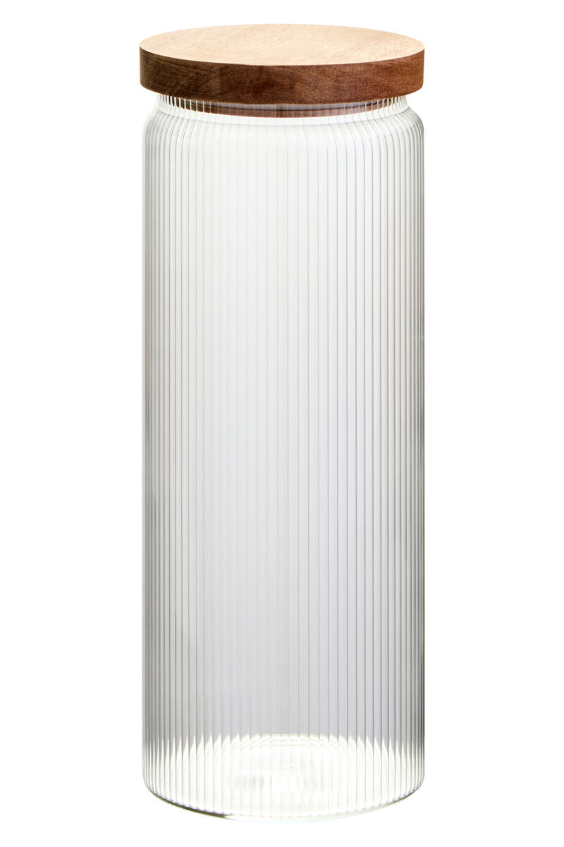 Freska Ribbed Round Glass Jar with Acacia Wood Lid 1600ml - Image 1