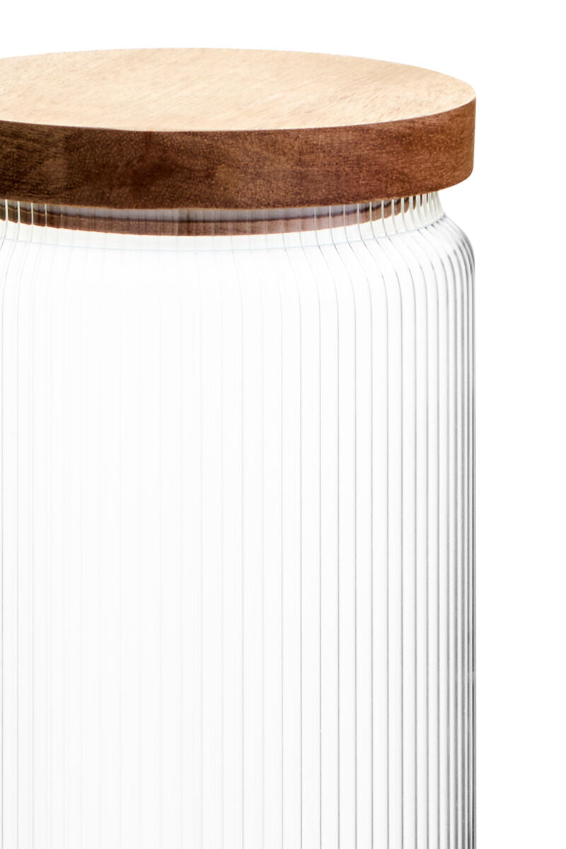 Freska Ribbed Round Glass Jar with Acacia Wood Lid 1600ml