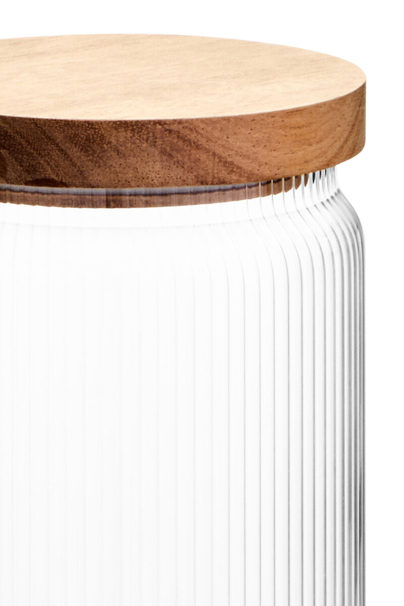 Freska Ribbed Round Glass Jar with Acacia Wood Lid 1200ml