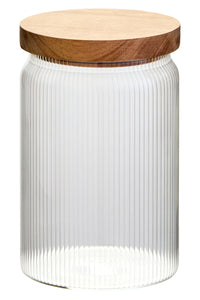 Freska Ribbed Round Glass Jar with Acacia Wood Lid 870ml