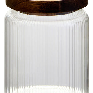 Ribbed Round Glass Jar with Acacia Wood Lid 700ml | Freska