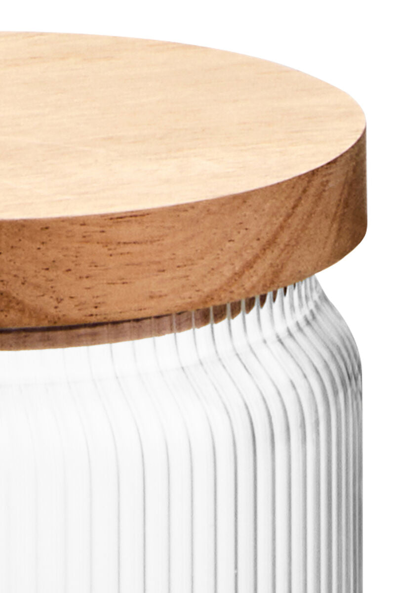 Freska Ribbed Round Glass Jar with Acacia Wood Lid 540ml