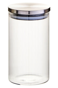 Ribbed Round Glass Jar with Silver Lid 1000ml | Freska