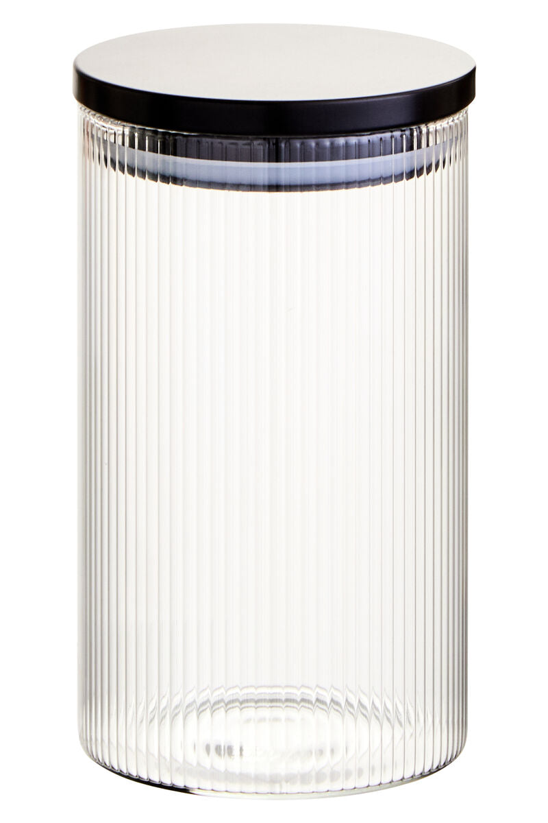 Freska Ribbed Round Glass Jar with Black Lid 1000ml