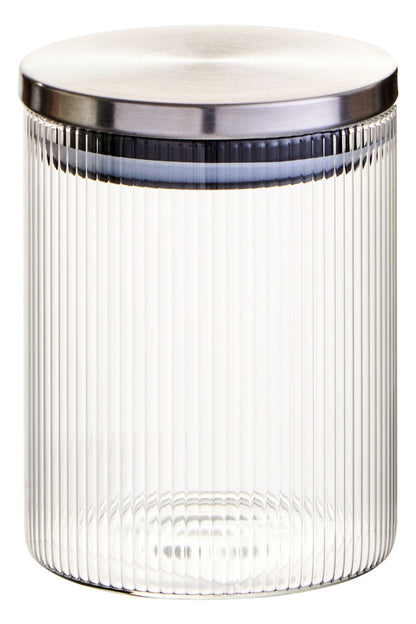 Freska Ribbed Round Glass Jar with Silver Lid 700ml - Image 1