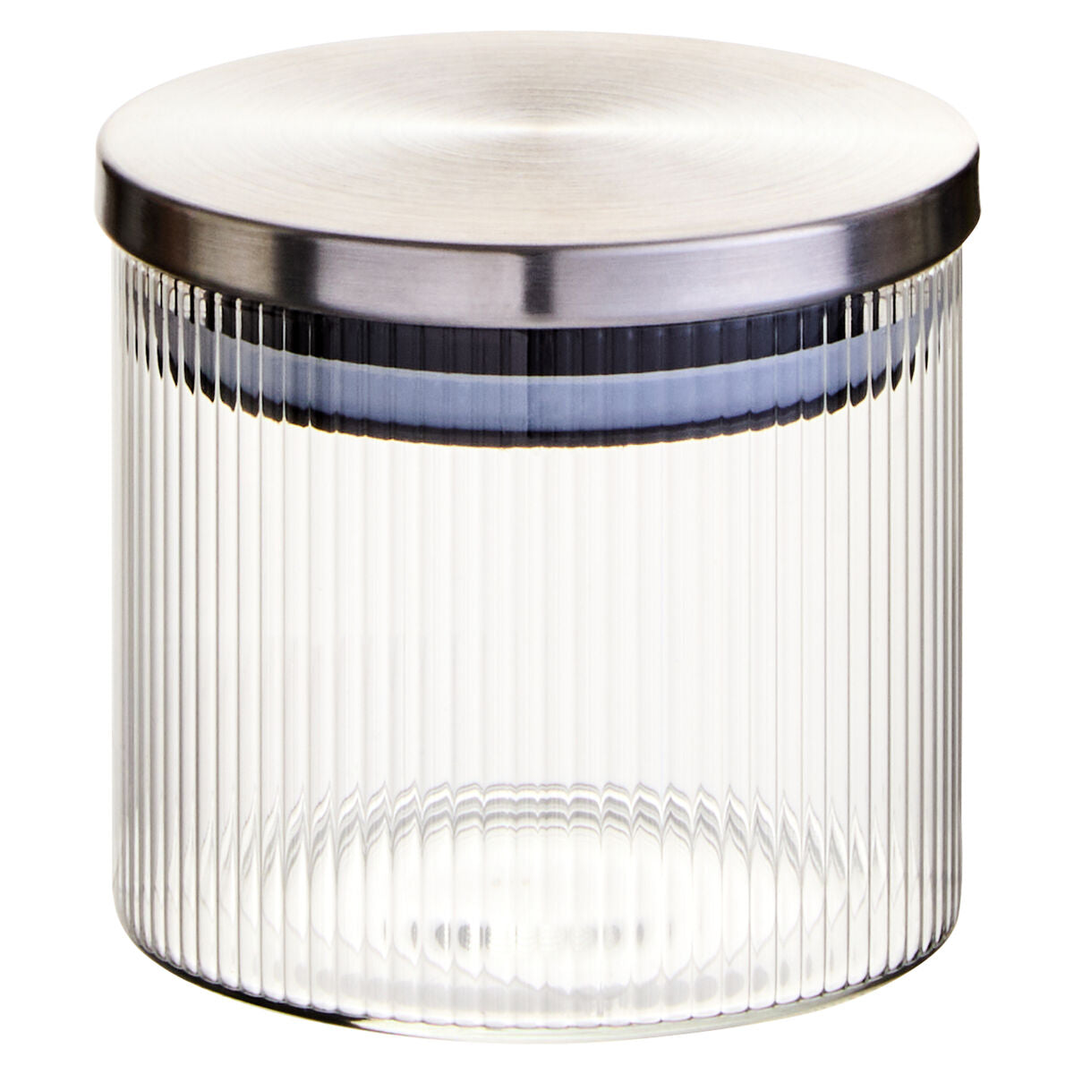 Freska Ribbed Round Glass Jar with Silver Lid 500ml - Image 1