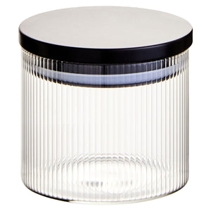 Ribbed Round Glass Jar with Black Lid 500ml | Freska