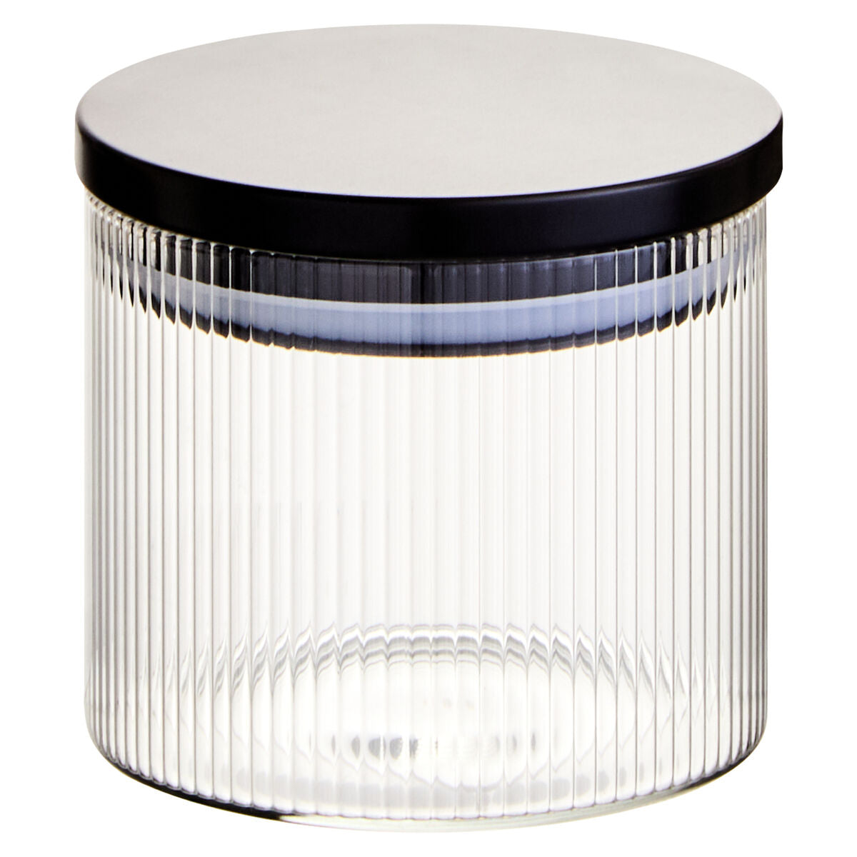 Freska Ribbed Round Glass Jar with Black Lid 500ml