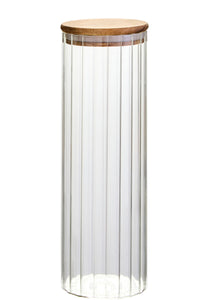 Freska Ribbed Round Glass Jar with Acacia Wood Lid 1400ml