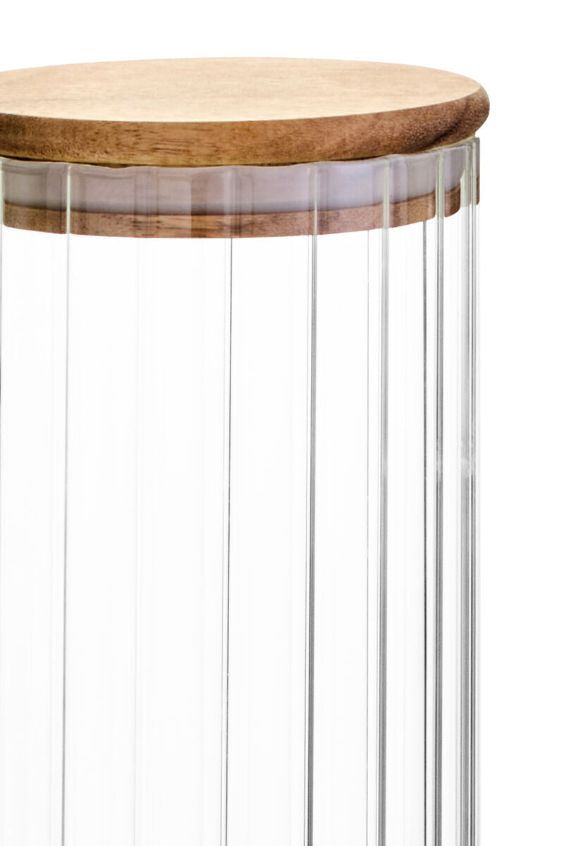 Freska Ribbed Round Glass Jar with Acacia Wood Lid 1400ml