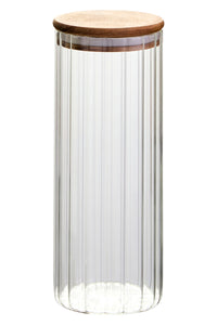 Freska Ribbed Round Glass Jar with Acacia Wood Lid 1100ml