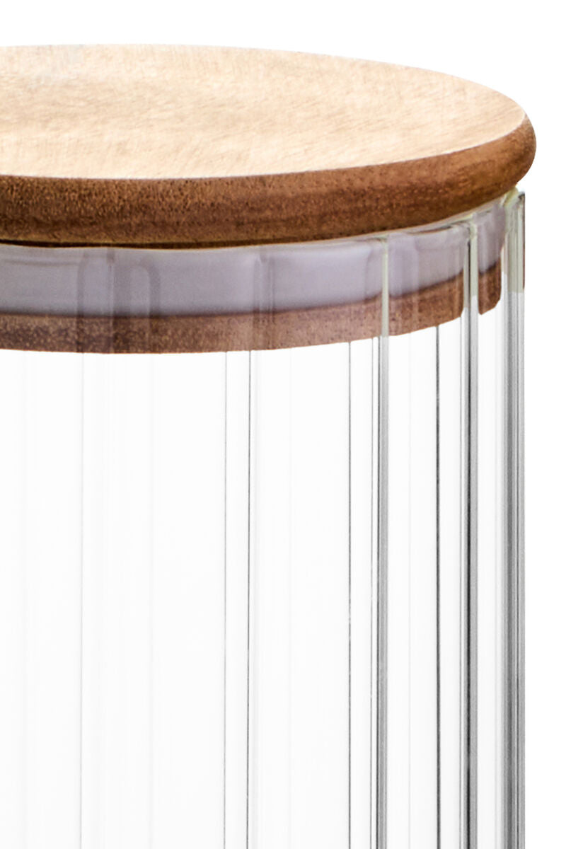Freska Ribbed Round Glass Jar with Acacia Wood Lid 1100ml