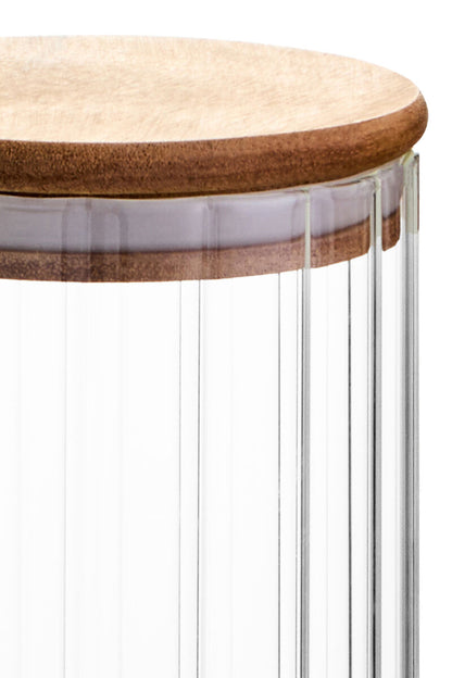 Freska Ribbed Round Glass Jar with Acacia Wood Lid 1100ml