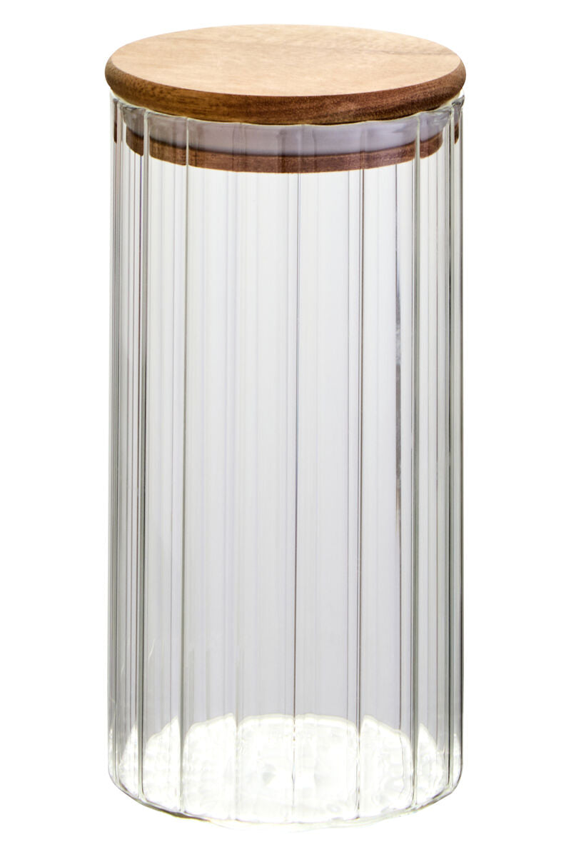 Freska Ribbed Round Glass Jar with Acacia Wood Lid 800ml - Image 1