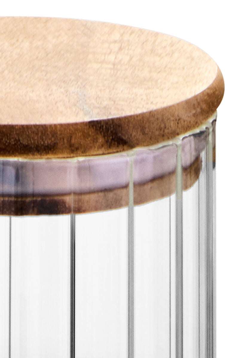 Freska Ribbed Round Glass Jar with Acacia Wood Lid 250ml