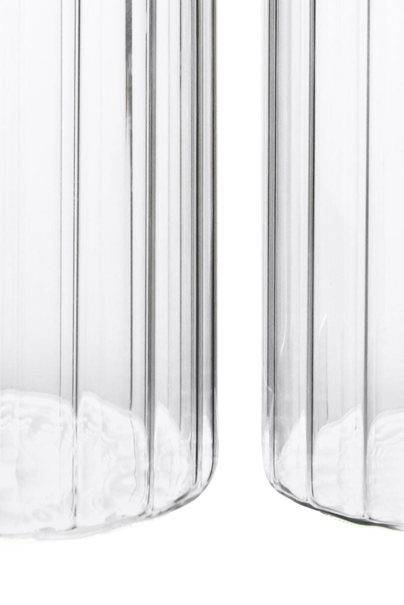 Freska Set of Five Ribbed Round Clear Glass Jars with Acacia Wood Lids