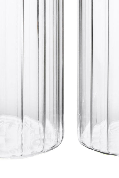 Freska Set of Five Ribbed Round Clear Glass Jars with Acacia Wood Lids