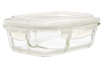 2 Section Rectangular Glass Container with Lid 640 Ml | Freska