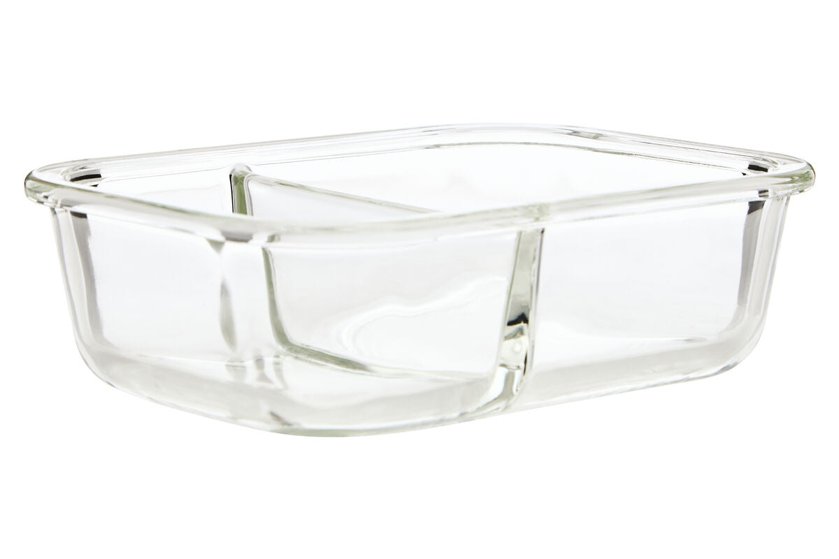 2 Section Rectangular Glass Container with Lid 640 Ml | Freska