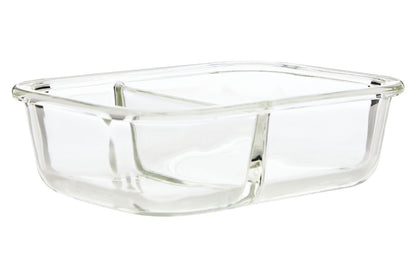 2 Section Rectangular Glass Container with Lid 640 Ml | Freska