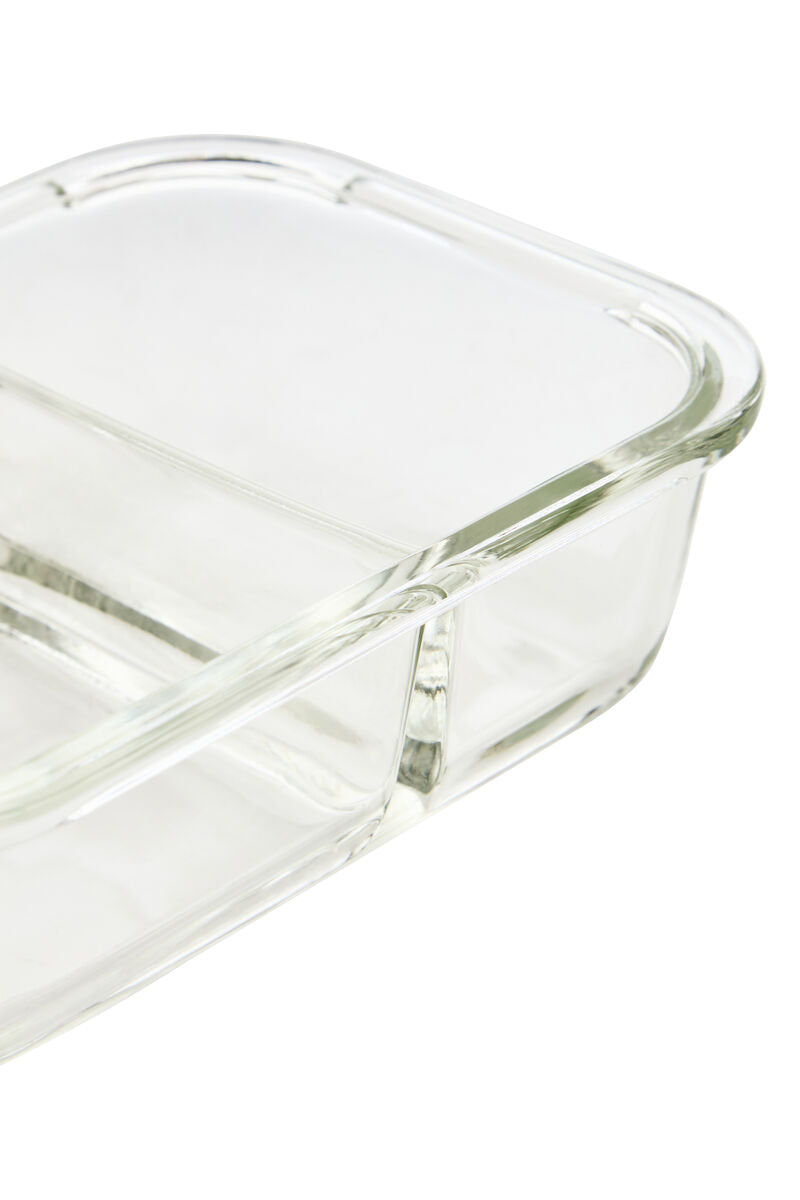 2 Section Rectangular Glass Container with Lid 640 Ml | Freska