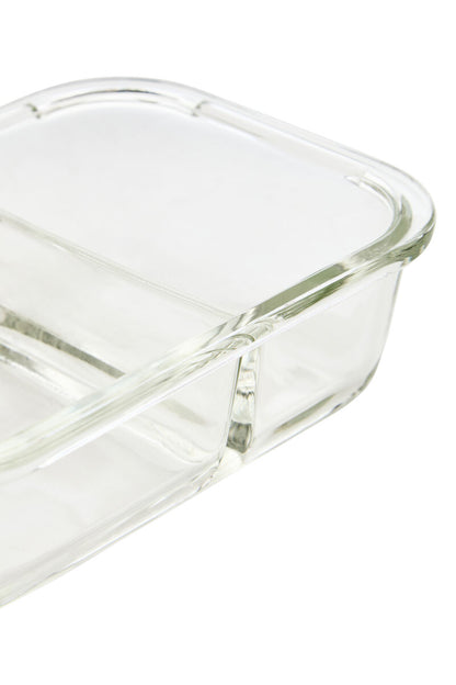 2 Section Rectangular Glass Container with Lid 640 Ml | Freska