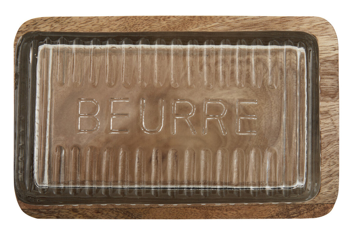 Garner Glass Butter Dish with Mango Wood Base