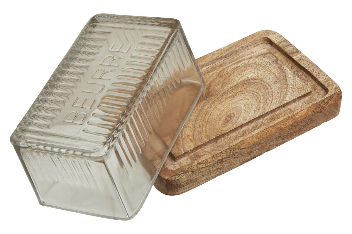 Garner Glass Butter Dish with Mango Wood Base
