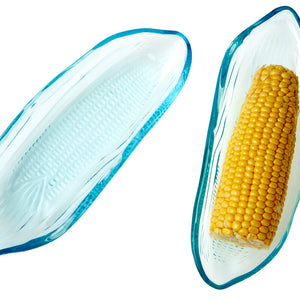 Set of Two Corn on the Cob Blue Coloured Glass Dishes | Vidrio