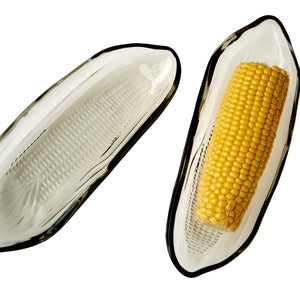 Set of Two Corn on the Cob Grey Coloured Glass Dishes | Vidrio