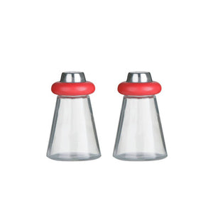 Red Plastic/Glass Salt and Pepper Shakers | Cone Condiments