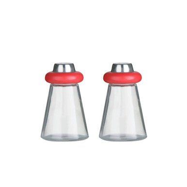 Cone Condiments Red Plastic/Glass Salt and Pepper Shakers