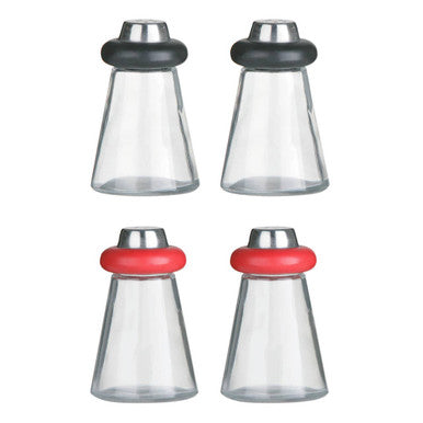 Cone Condiments Red Plastic/Glass Salt and Pepper Shakers