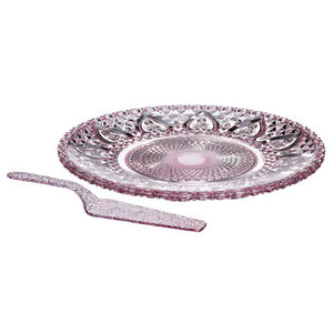 Molly Pink Glass Cake Plate And Slice