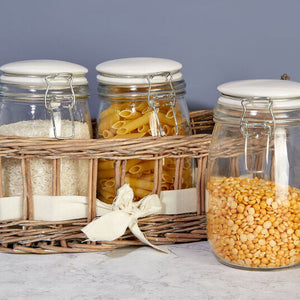Set of 3 Glass Jars in a Basket | Country Cottage