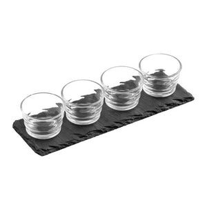 Preto 4 Ribbed Glass Bowls Tray Set | Slate