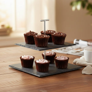 Preto 2 Tier Square Cake Stand | Slate