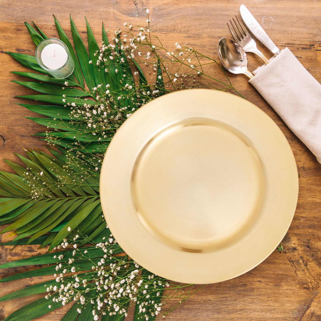 33cm Dia Flat Gold Decorative Charger Plate