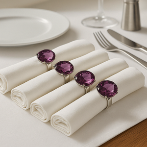 Set of Four Purple Napkin Rings | Diamante